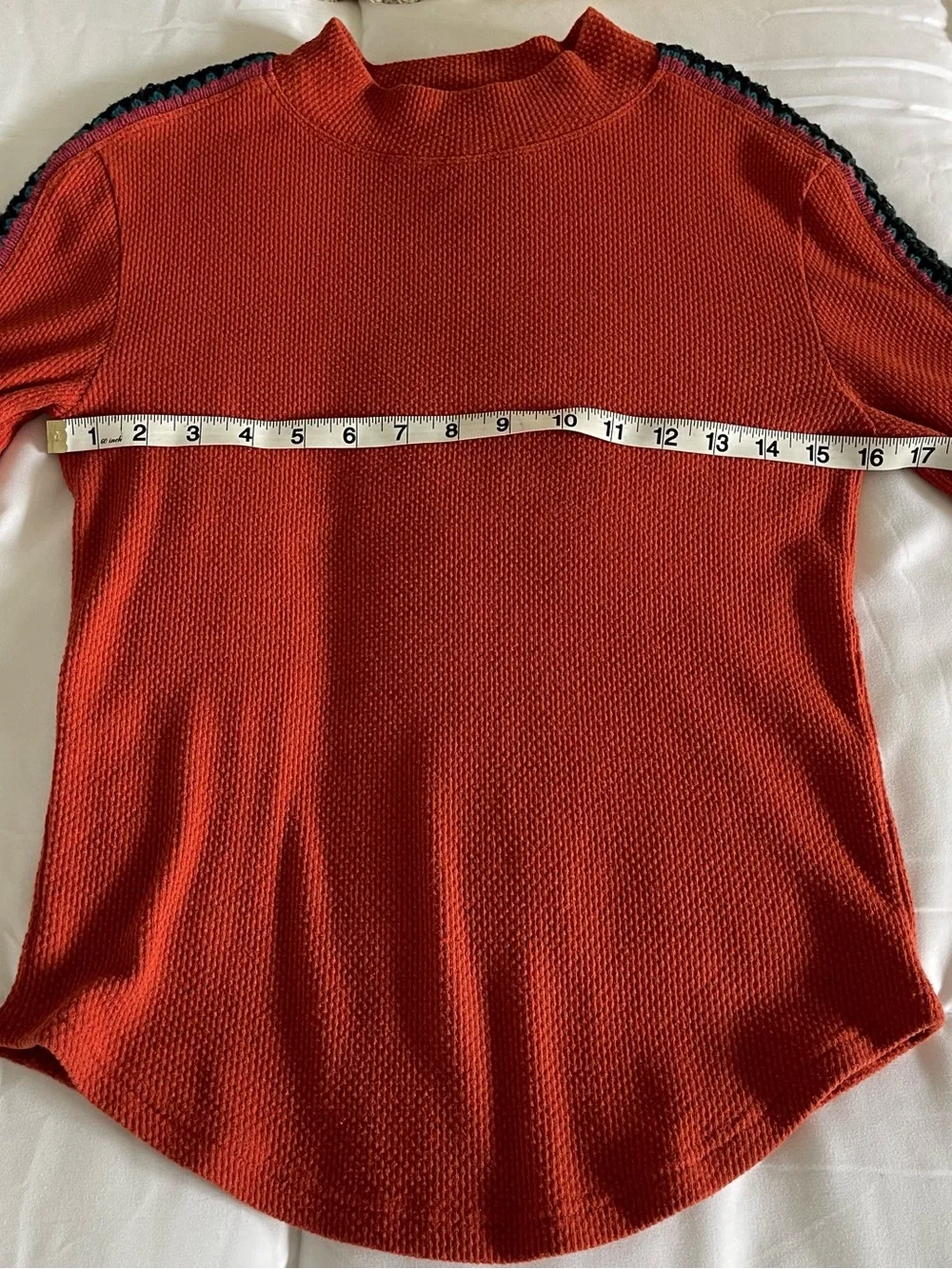 Free People Red Knit Sweatshirt with Patterned Sleeves